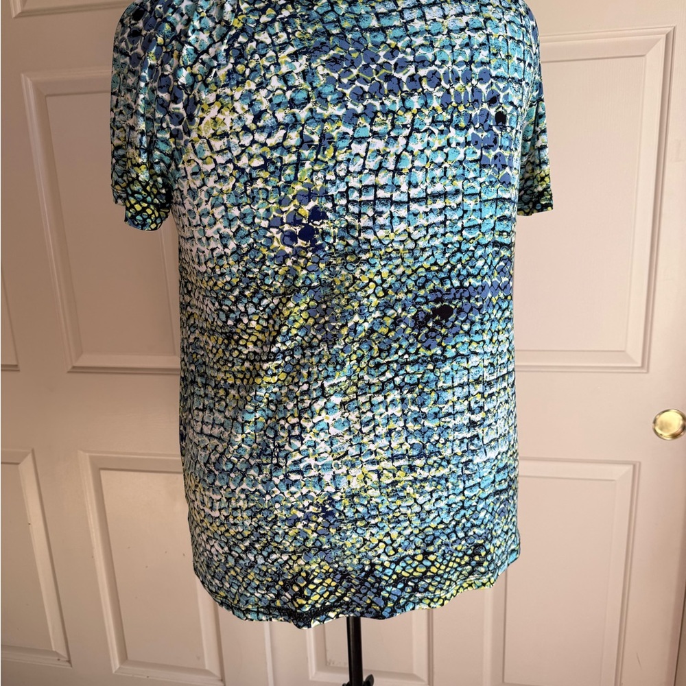 Style & Co. Blue Green Black Multi-Print Short Sleeve Scoop Neck Blouse Size 3X - Picture 4 of 5